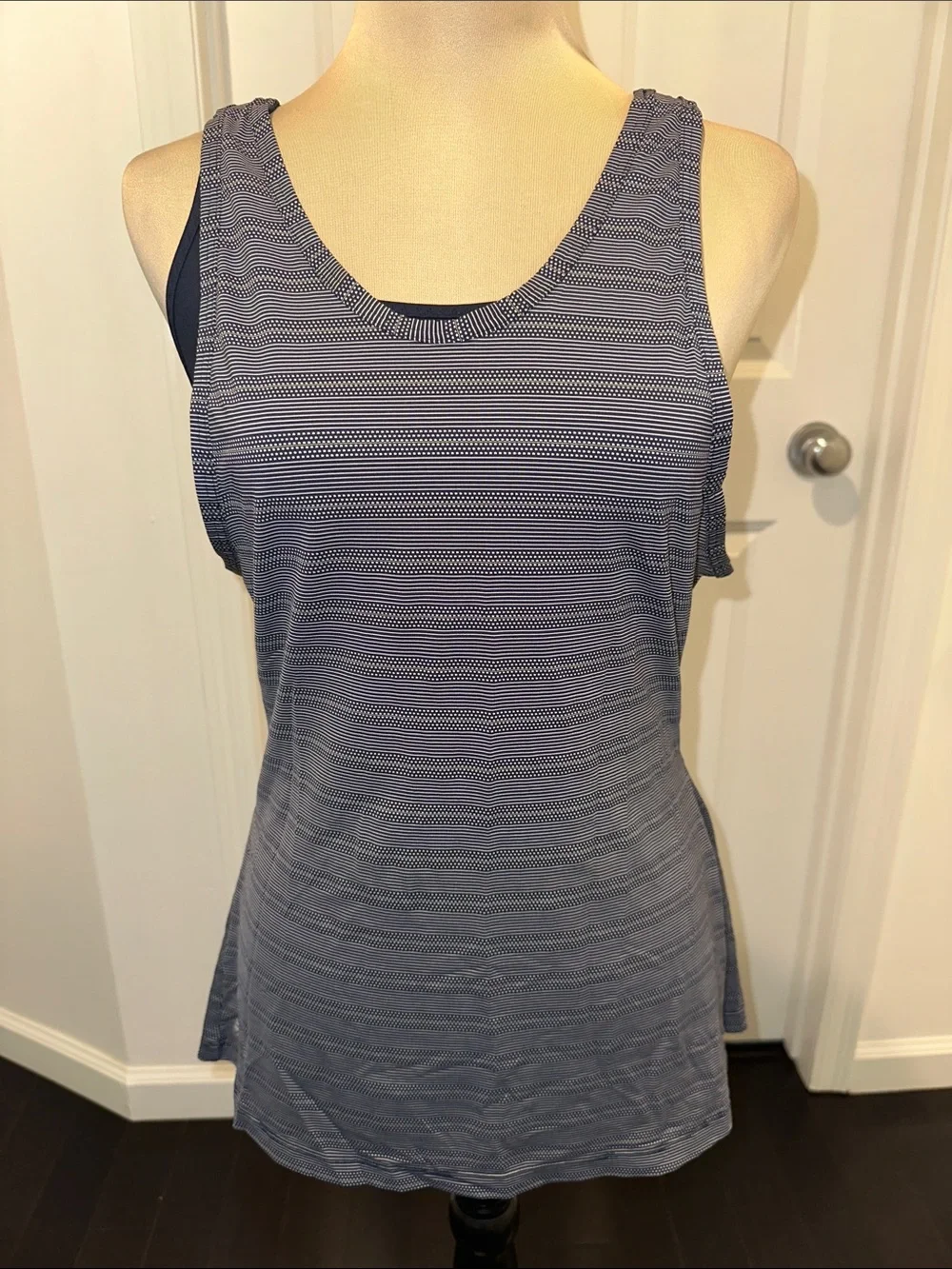 Athleta Navy Striped Scoop Neck Tank
